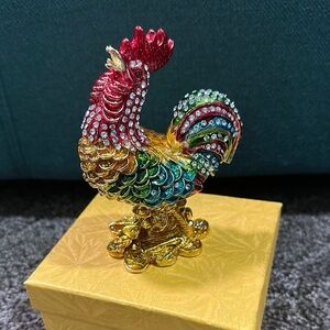 Colorful Crystal Rooster Trinket Box Figurine